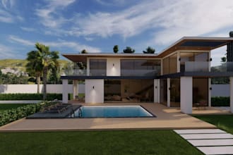 improve exist villa,terrace design,rooftop house render, modern villa, cgi image