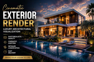 create cinematic photorealistic exterior architectural renders luxury homes