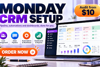 setup monday crm with sales pipeline, workflow automations and dashboards