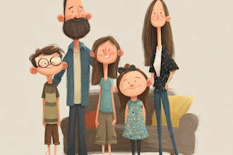 cartoon style family portrait