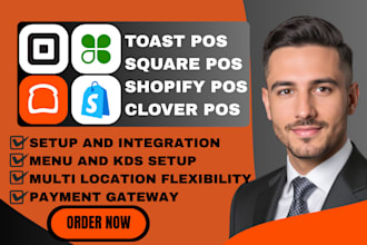 setup toast pos, square pos, clover pos and shopify pos, and integration