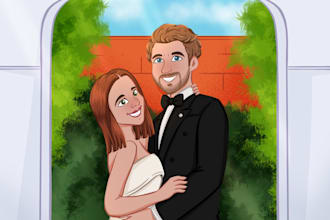 create a romantic cartoon portrait for couples