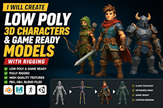 create low poly 3d characters and game ready models with rigging