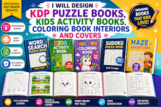 design kdp puzzle books, kids activity books, coloring book interiors and covers