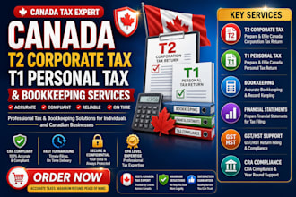 prepare and efile canada t2 corporate tax, t1 personal tax and bookkeeping