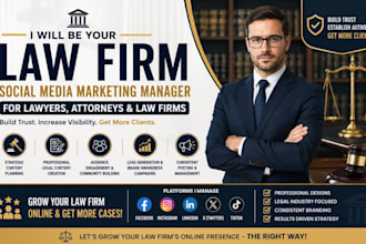 law firm social media marketing manager for lawyer, attorney, law firm