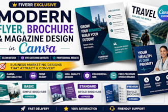 design creative flyer, brochure and magazine in canva for business