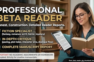 be your professional book beta reader and critic