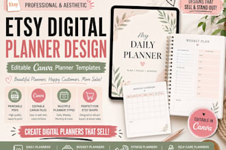 design etsy digital product and editable canva digital planner templates