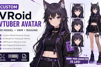 create custom vroid vtuber avatar, 3d anime character, vrm model and rigging