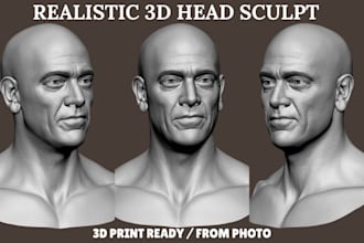 sculpt 3d head model, face model, head bust, realistic 3d head for 3d printing
