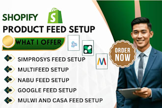 set up shopify product feed app, simprosys, feedhub, multifeed, nabu, mulwi