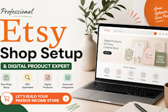 design etsy digital products, etsy shop setup, gumroad, etsy seo and pod