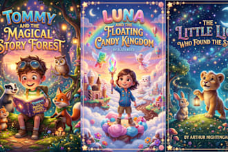 create 3d pixar style children story book illustration and story book art