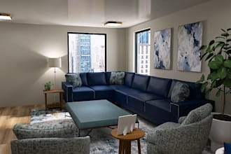create realistic living room and dining room renderings