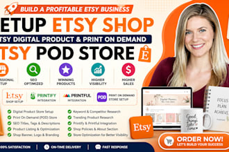 setup etsy shop, etsy digital product, print on demand, etsy pod store, etsy