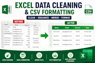 clean, organize, merge and format excel and CSV data