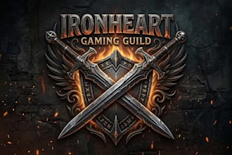 design a bold crossed swords logo for your gaming or fantasy brand