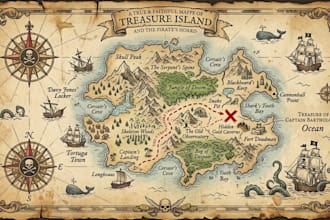 design pirate map, treasure and vintage map that you will like