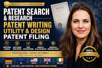 patent search and research patent writing design and utility patent filing