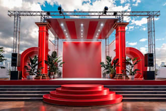 create realistic 3d stage design, event, concert, carnival and exhibition design