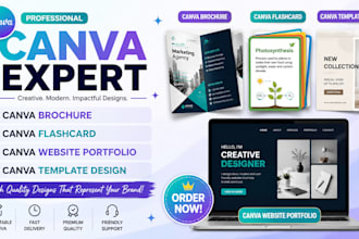 design professional canva website portfolio, flashcards and canva brochure