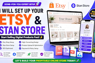set up etsy shop and stan store digital product store with SEO optimization