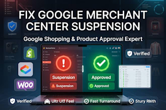 setup google merchant center, shopping campaign, fix gmc suspension, feed issues