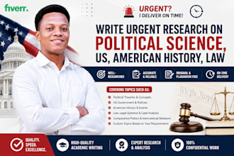 write urgent research on political science, US, american history, law