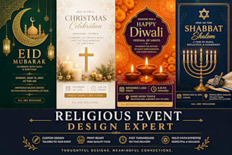design stunning invitations and flyers for religious events, ceremonies