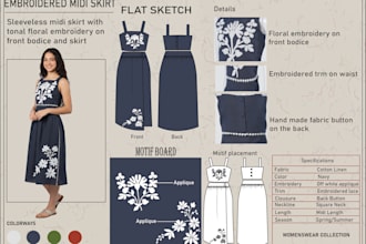 create professional fashion flat sketches and tech packs