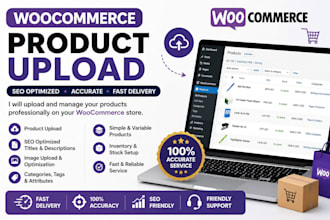 do woocommerce product listing, bulk upload and SEO