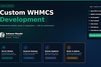 develop custom whmcs modules, hooks, addons and payment gateway integrations