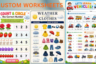 design kids activity book, coloring book, and custom printable worksheets