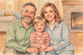 sketch a family portrait drawing in colored pencil