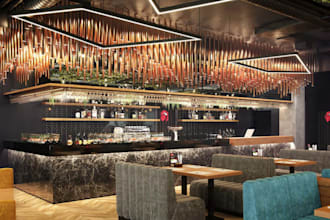 renovate your restaurant interior to modern,cafe design,lounge,3d kitchen render