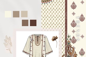 create digital textile print design for lawn fabric and apparel