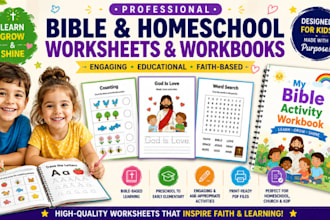 design bible, homeschool, preschool learning worksheet and workbook for kids