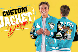 design custom aop varsity bomber jacket and outerwear mockup