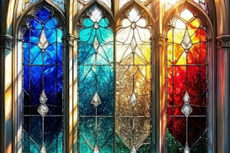 create stained glass mockup panels with double exposure glow art cinematic art