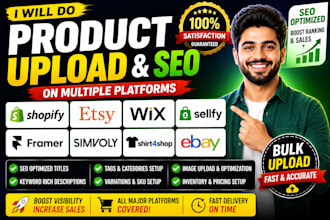 do product upload seo etsy shopify wix sellfy framer simvoly shirt4shop ebay