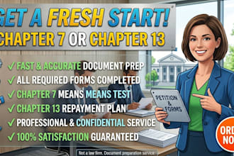 prepare your US bankruptcy petition and documents for chapter 7 or 13