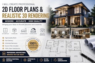 design modern 2d floor plan and realistic 3d house rendering in USA