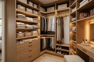 design walk in closet, wardrobe interior, custom closet and 3d render