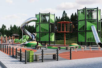 replan 3d kids recreation area landscape design, playground concept rendering