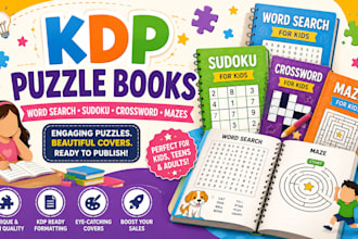 design KDP puzzle books word search sudoku crosswords mazes with cover