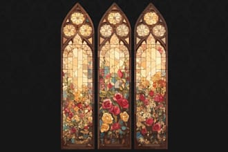 create a realistic stained glass panel mockup with glowing light effect