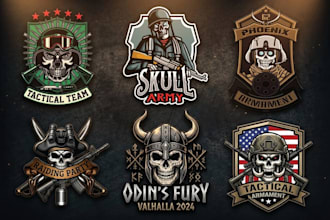design a stunning skull, gun, army, viking and tactical logo for you