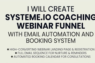 create systeme io coaching webinar funnel with email automation, booking system