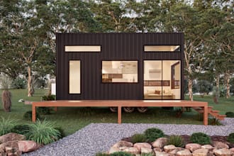 design modern tiny house with realistic 3d render